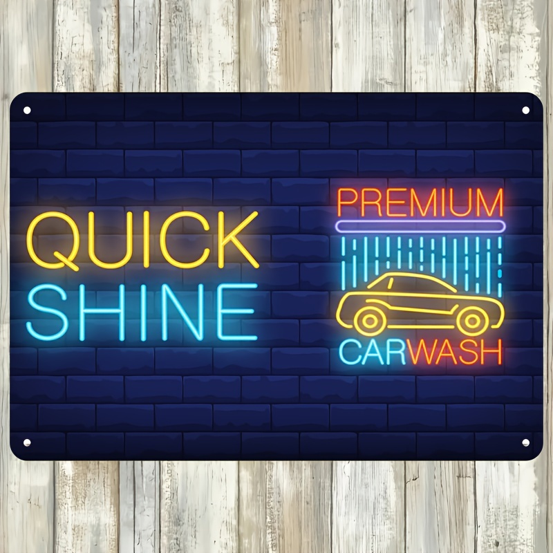 Auto Repair Shop - 「クイックシャインカーウォッシュ」ネオンサイン - 鮮やかな青と黄色のLEDディスプレイ、雨粒デザイン、自動車修理工場、ガレージ用