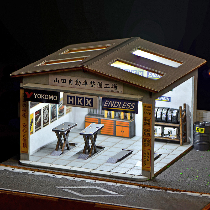 1:64スケールDIY自動車修理工場ジオラマキット（LEDラ - Auto Repair Shop のレビューと価格